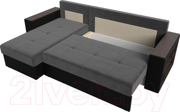 Изображение товара Диван угловой Лига Диванов Дубай лайт левый (велюр серый/экокожа черный)