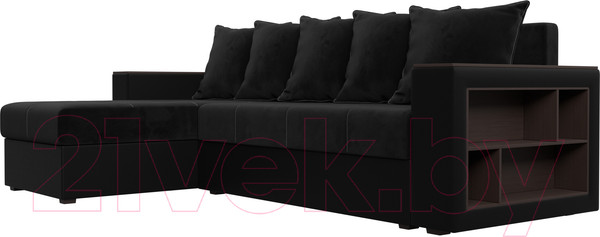 Изображение товара Диван угловой Лига Диванов Дубай лайт левый (велюр черный/экокожа черный)