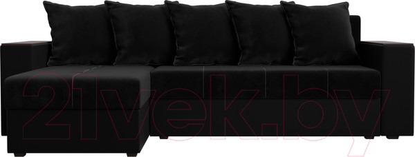 Изображение товара Диван угловой Лига Диванов Дубай лайт левый (велюр черный/экокожа черный)
