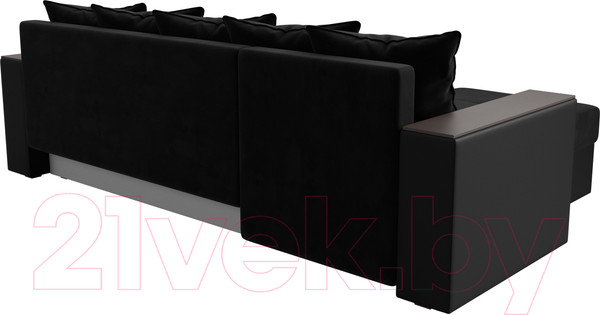Изображение товара Диван угловой Лига Диванов Дубай лайт левый (велюр черный/экокожа черный)