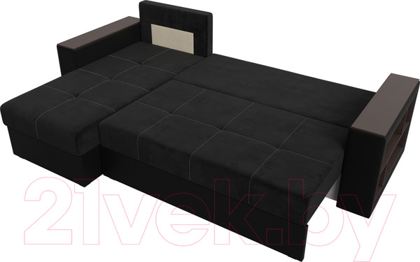 Изображение товара Диван угловой Лига Диванов Дубай лайт левый (велюр черный/экокожа черный)