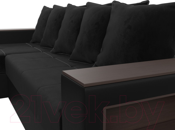 Изображение товара Диван угловой Лига Диванов Дубай лайт левый (велюр черный/экокожа черный)