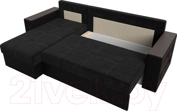 Изображение товара Диван угловой Лига Диванов Дубай лайт левый (велюр черный/экокожа черный)