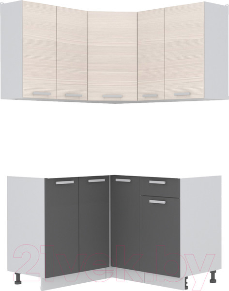 Изображение товара Кухонный гарнитур Интерлиния Мила Лайт 1.2x1.3 без столешницы (вудлайн кремовый/антрацит)