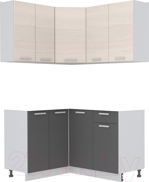Изображение товара Кухонный гарнитур Интерлиния Мила Лайт 1.2x1.4 без столешницы (вудлайн кремовый/антрацит)
