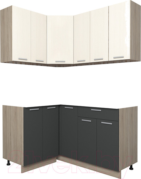 Изображение товара Кухонный гарнитур Интерлиния Мила Лайт 1.2x1.5 без столешницы (вудлайн кремовый/антрацит)