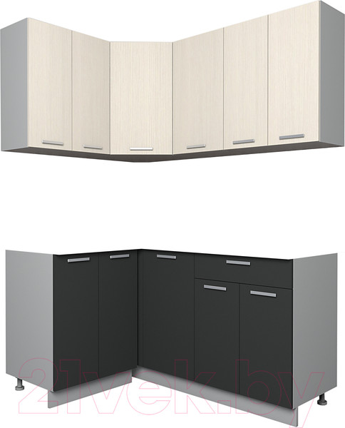 Изображение товара Кухонный гарнитур Интерлиния Мила Лайт 1.2x1.6 без столешницы (вудлайн кремовый/антрацит)
