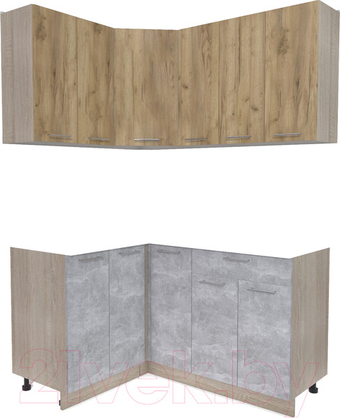 Изображение товара Кухонный гарнитур Интерлиния Мила Лайт 1.2x1.5 без столешницы (дуб золотой/бетон)