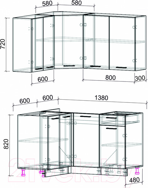 Изображение товара Кухонный гарнитур Интерлиния Мила Лайт 1.2x1.4 без столешницы (дуб золотой/антрацит)