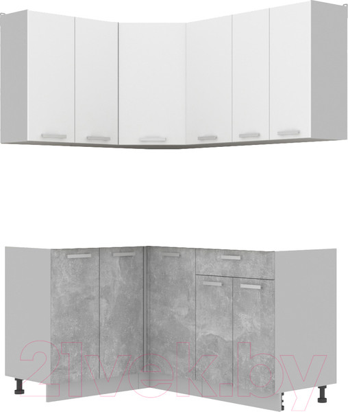 Изображение товара Кухонный гарнитур Интерлиния Мила Лайт 1.2x1.6 без столешницы (белый платинум/бетон)