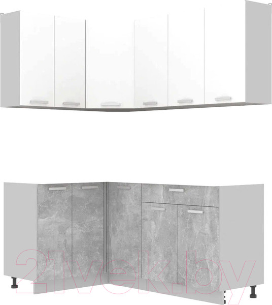 Изображение товара Кухонный гарнитур Интерлиния Мила Лайт 1.2x1.8 без столешницы (белый платинум/бетон)