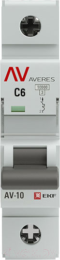 Изображение товара Выключатель автоматический EKF Averes AV-10 1P 6A (C) 10kA / mcb10-1-06C-av