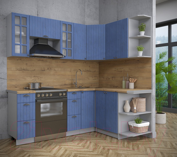 Изображение товара Кухонный гарнитур Интерлиния Берес 1.5x2.1 правая (дуб лазурный/дуб бунратти)