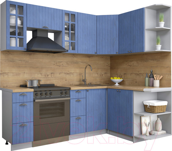Изображение товара Кухонный гарнитур Интерлиния Берес 1.5x2.2 правая (дуб лазурный/дуб бунратти)