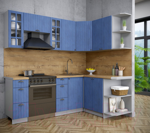 Изображение товара Кухонный гарнитур Интерлиния Берес 1.5x2.2 правая (дуб лазурный/дуб бунратти)