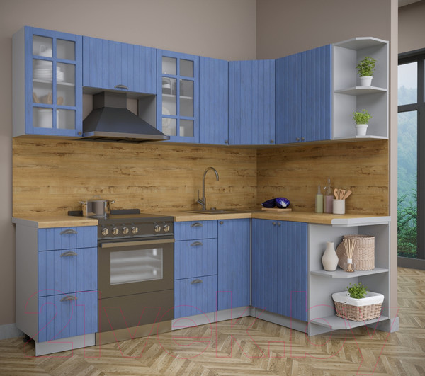 Изображение товара Кухонный гарнитур Интерлиния Берес 1.5x2.3 правая (дуб лазурный/дуб бунратти)