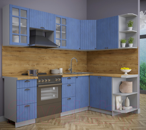 Изображение товара Кухонный гарнитур Интерлиния Берес 1.5x2.4 правая (дуб лазурный/дуб бунратти)