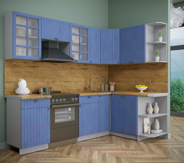 Изображение товара Кухонный гарнитур Интерлиния Берес 1.5x2.5 правая (дуб лазурный/дуб бунратти)