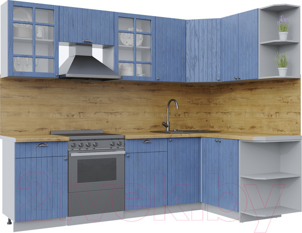 Изображение товара Кухонный гарнитур Интерлиния Берес 1.5x2.6 правая (дуб лазурный/дуб лазурный/дуб бунратти)