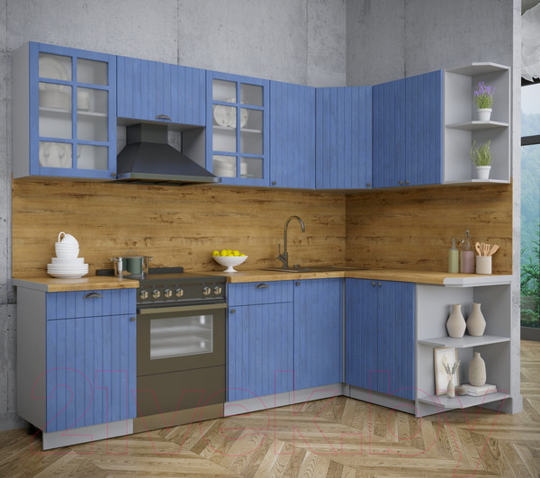 Изображение товара Кухонный гарнитур Интерлиния Берес 1.5x2.6 правая (дуб лазурный/дуб лазурный/дуб бунратти)