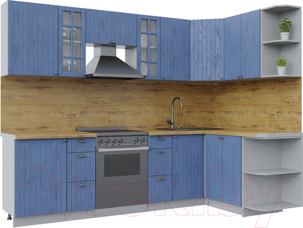 Изображение товара Кухонный гарнитур Интерлиния Берес 1.5x2.7 правая (дуб лазурный/дуб бунратти)