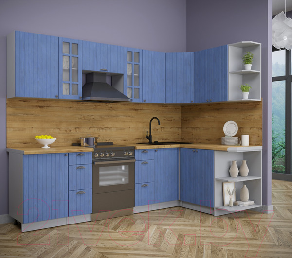 Изображение товара Кухонный гарнитур Интерлиния Берес 1.5x2.7 правая (дуб лазурный/дуб бунратти)