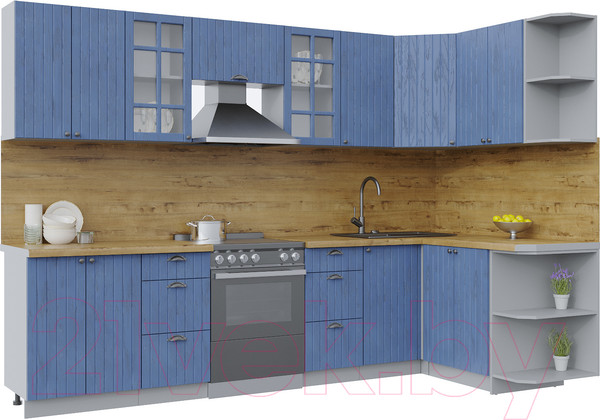 Изображение товара Кухонный гарнитур Интерлиния Берес 1.5x3.0 правая (дуб лазурный/дуб бунратти)