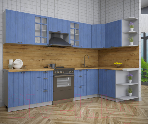 Изображение товара Кухонный гарнитур Интерлиния Берес 1.5x3.0 правая (дуб лазурный/дуб бунратти)