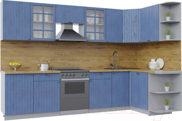 Изображение товара Кухонный гарнитур Интерлиния Берес 1.5x3.1 правая (дуб лазурный/дуб бунратти)