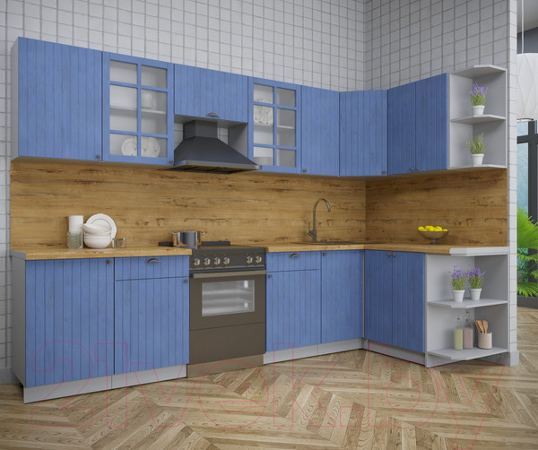 Изображение товара Кухонный гарнитур Интерлиния Берес 1.5x3.1 правая (дуб лазурный/дуб бунратти)