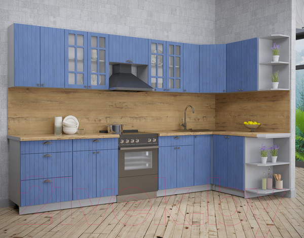 Изображение товара Кухонный гарнитур Интерлиния Берес 1.5x3.3 правая (дуб лазурный/дуб бунратти)