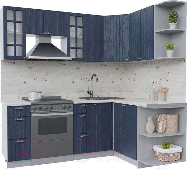 Изображение товара Кухонный гарнитур Интерлиния Берес 1.5x2.1 правая (дуб королевский/бискайская сосна)