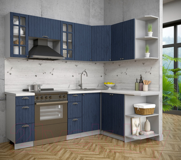 Изображение товара Кухонный гарнитур Интерлиния Берес 1.5x2.2 правая (дуб королевский/бискайская сосна)