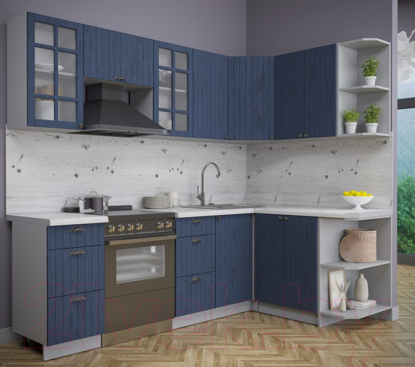 Изображение товара Кухонный гарнитур Интерлиния Берес 1.5x2.4 правая (дуб королевский/бискайская сосна)