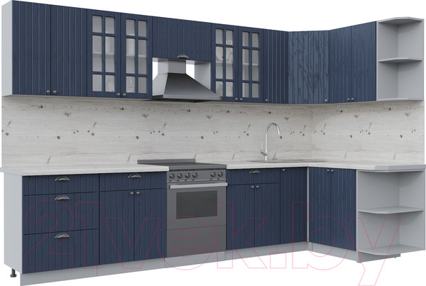 Изображение товара Кухонный гарнитур Интерлиния Берес 1.5x3.3 правая (дуб королевский/бискайская сосна)