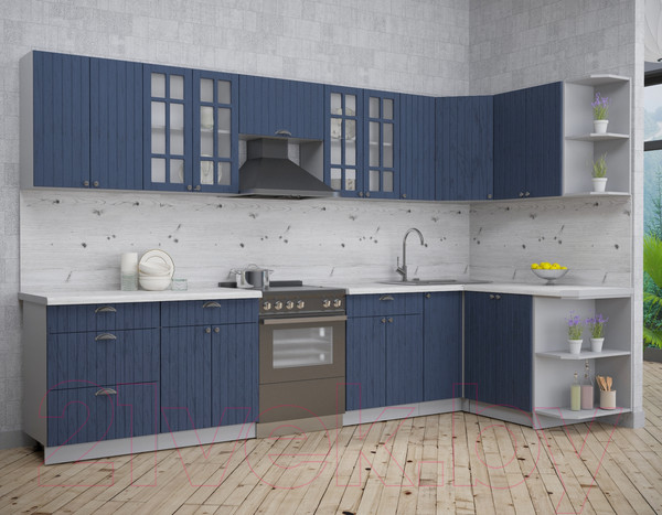 Изображение товара Кухонный гарнитур Интерлиния Берес 1.5x3.3 правая (дуб королевский/бискайская сосна)