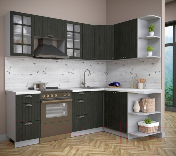 Изображение товара Кухонный гарнитур Интерлиния Берес 1.5x2.3 правая (дуб английский/бискайская сосна)