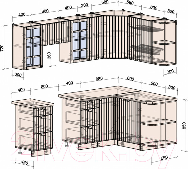 Изображение товара Кухонный гарнитур Интерлиния Берес 1.5x2.3 правая (дуб английский/бискайская сосна)