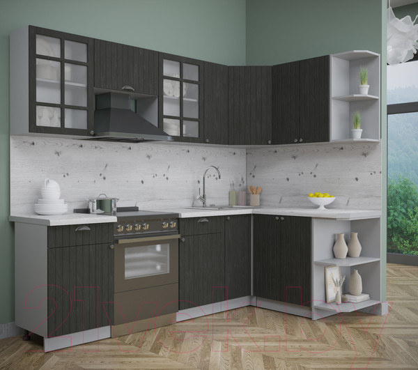 Изображение товара Кухонный гарнитур Интерлиния Берес 1.5x2.5 правая (дуб английский/бискайская сосна)