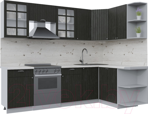 Изображение товара Кухонный гарнитур Интерлиния Берес 1.5x2.6 правая (дуб английский/бискайская сосна)