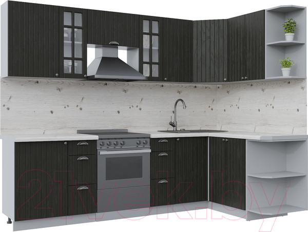 Изображение товара Кухонный гарнитур Интерлиния Берес 1.5x2.7 правая (дуб английский/бискайская сосна)