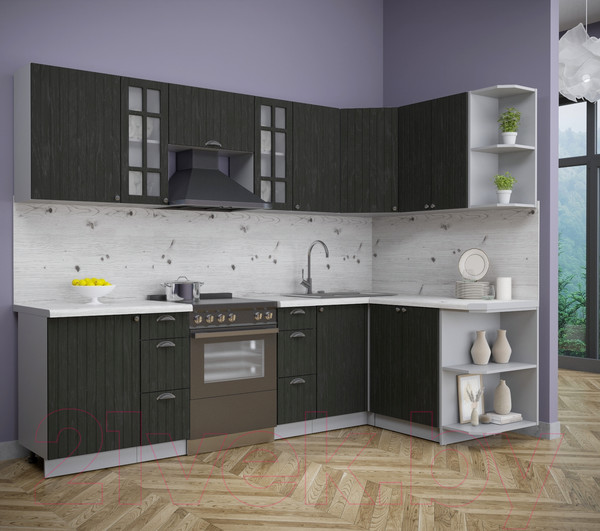 Изображение товара Кухонный гарнитур Интерлиния Берес 1.5x2.7 правая (дуб английский/бискайская сосна)