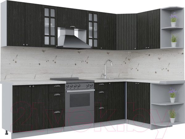 Изображение товара Кухонный гарнитур Интерлиния Берес 1.5x2.8 правая (дуб английский/бискайская сосна)