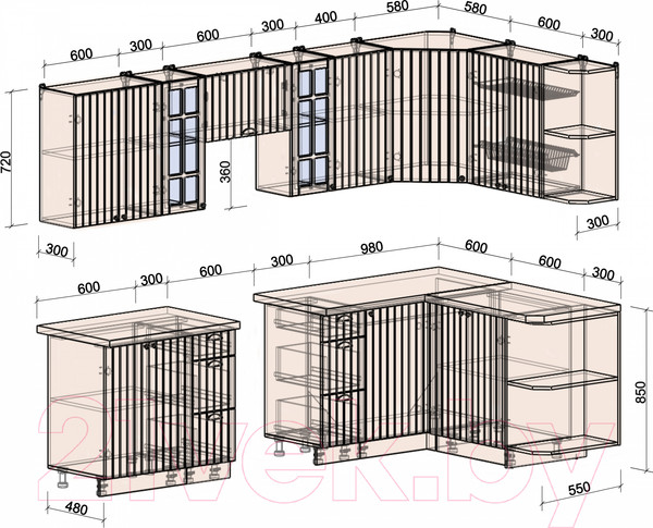 Изображение товара Кухонный гарнитур Интерлиния Берес 1.5x2.8 правая (дуб английский/бискайская сосна)
