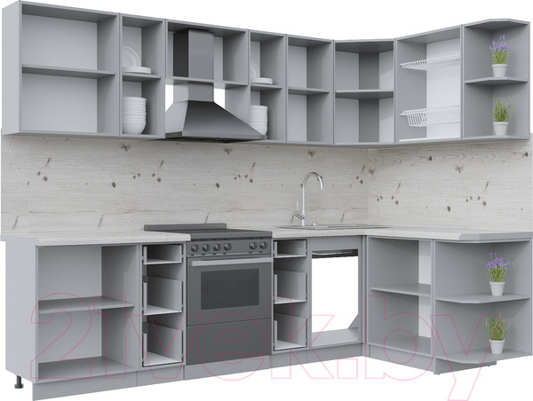 Изображение товара Кухонный гарнитур Интерлиния Берес 1.5x2.8 правая (дуб английский/бискайская сосна)