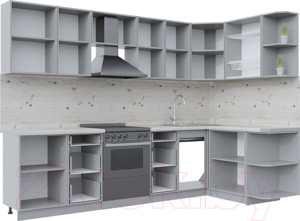 Изображение товара Кухонный гарнитур Интерлиния Берес 1.5x2.9 правая (дуб английский/бискайская сосна)