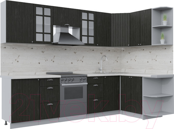 Изображение товара Кухонный гарнитур Интерлиния Берес 1.5x2.9 правая (дуб английский/бискайская сосна)