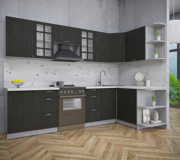 Изображение товара Кухонный гарнитур Интерлиния Берес 1.5x2.9 правая (дуб английский/бискайская сосна)