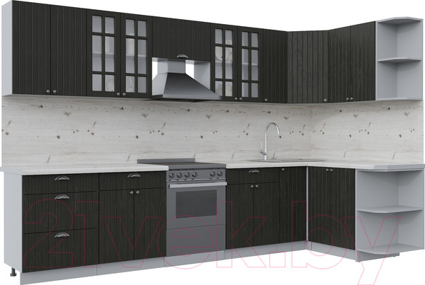 Изображение товара Кухонный гарнитур Интерлиния Берес 1.5x3.3 правая (дуб английский/бискайская сосна)