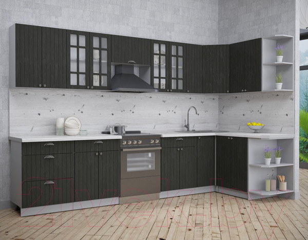 Изображение товара Кухонный гарнитур Интерлиния Берес 1.5x3.3 правая (дуб английский/бискайская сосна)